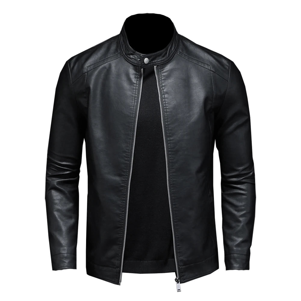 Mens Slim Fit PU Leather Motorcycle Jacket - Spring Autumn Casual Biker Coat - ZOOMNSTORE