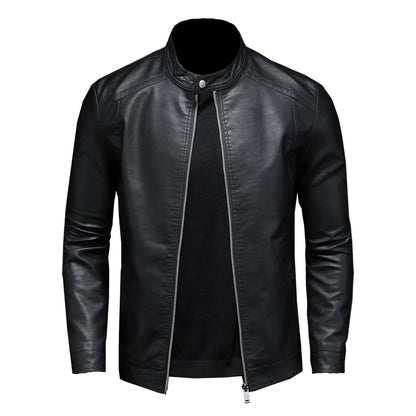 Mens Slim Fit PU Leather Motorcycle Jacket - Spring Autumn Casual Biker Coat - ZOOMNSTORE