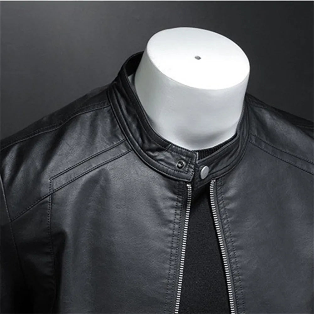Mens Slim Fit PU Leather Motorcycle Jacket - Spring Autumn Casual Biker Coat - ZOOMNSTORE