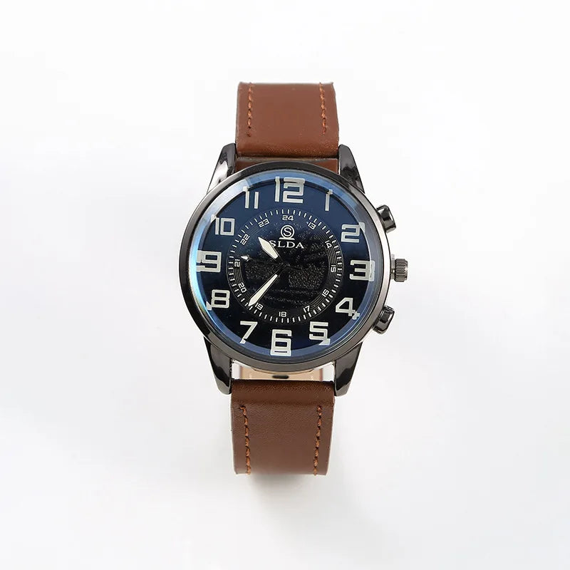 Men Leather Quartz Watch - Luxury Business Wristwatch With Round Dial & Pin Buckle Strap - ZOOMNSTORE