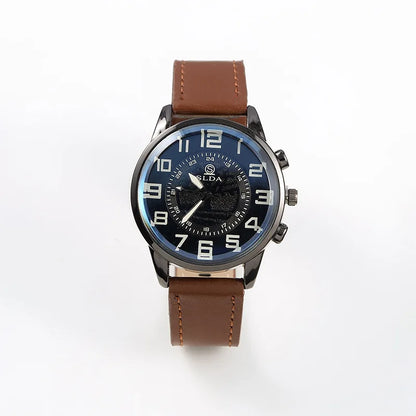 Men Leather Quartz Watch - Luxury Business Wristwatch With Round Dial & Pin Buckle Strap - ZOOMNSTORE