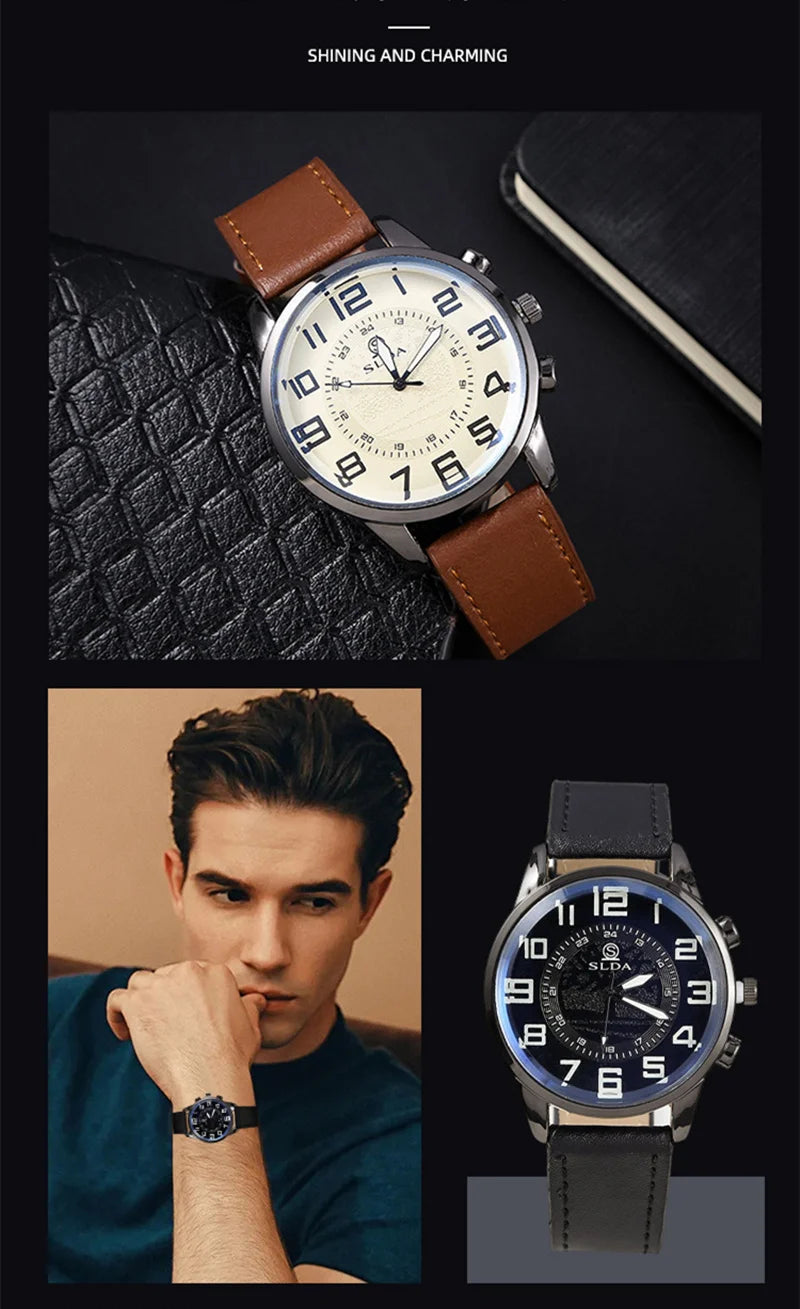 Men Leather Quartz Watch - Luxury Business Wristwatch With Round Dial & Pin Buckle Strap - ZOOMNSTORE