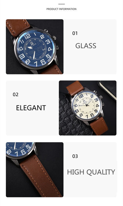 Men Leather Quartz Watch - Luxury Business Wristwatch With Round Dial & Pin Buckle Strap - ZOOMNSTORE