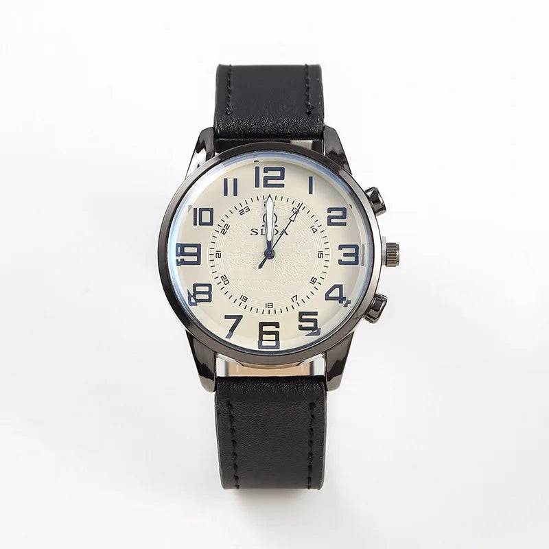 Men Leather Quartz Watch - Luxury Business Wristwatch With Round Dial & Pin Buckle Strap - ZOOMNSTORE
