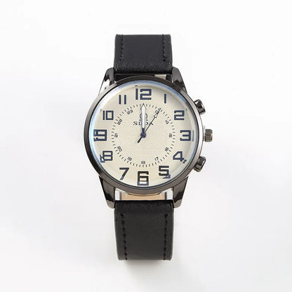 Men Leather Quartz Watch - Luxury Business Wristwatch With Round Dial & Pin Buckle Strap - ZOOMNSTORE