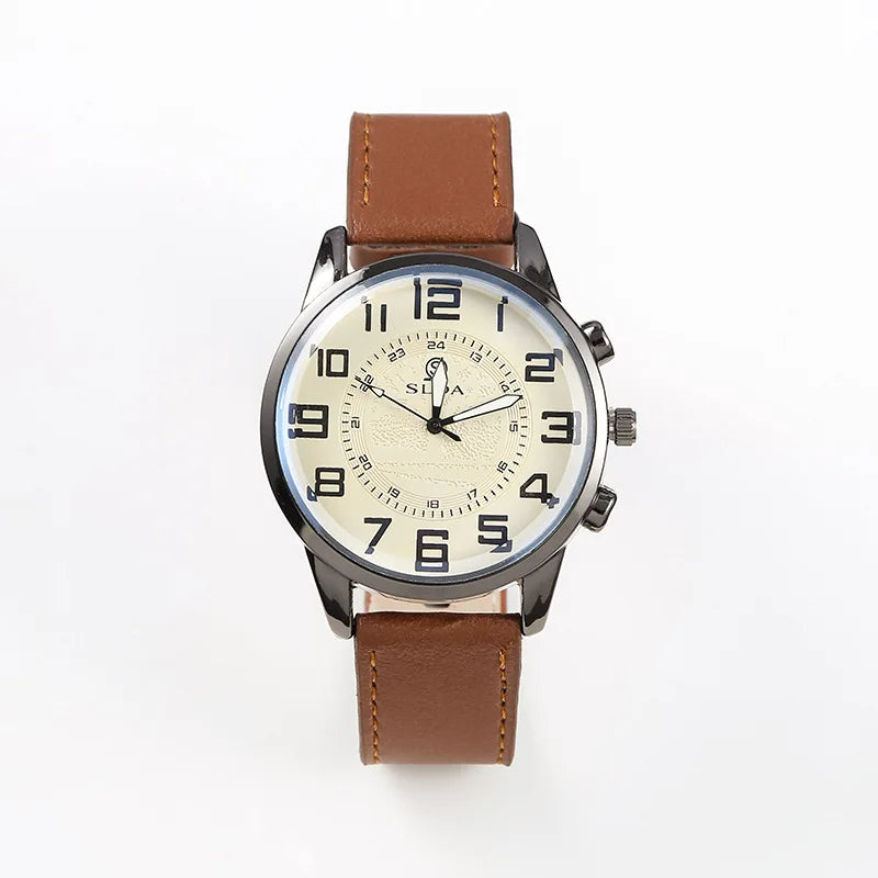 Men Leather Quartz Watch - Luxury Business Wristwatch With Round Dial & Pin Buckle Strap - ZOOMNSTORE