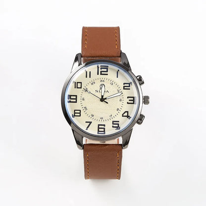 Men Leather Quartz Watch - Luxury Business Wristwatch With Round Dial & Pin Buckle Strap - ZOOMNSTORE