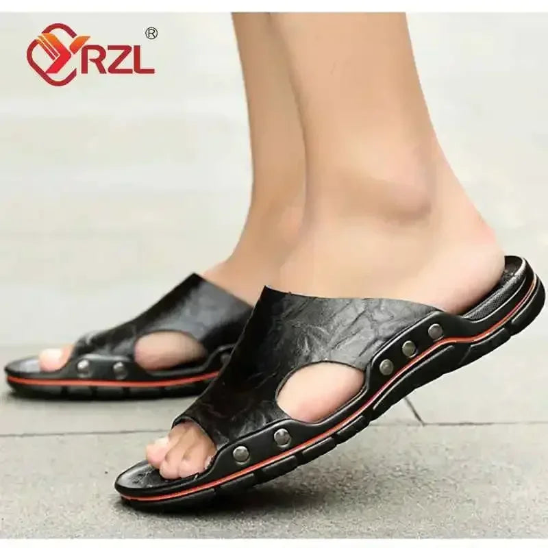 Mens PU Leather Sandals - Lightweight EVA Summer Slippers - ZOOMNSTORE