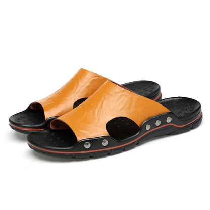 Mens PU Leather Sandals - Lightweight EVA Summer Slippers - ZOOMNSTORE