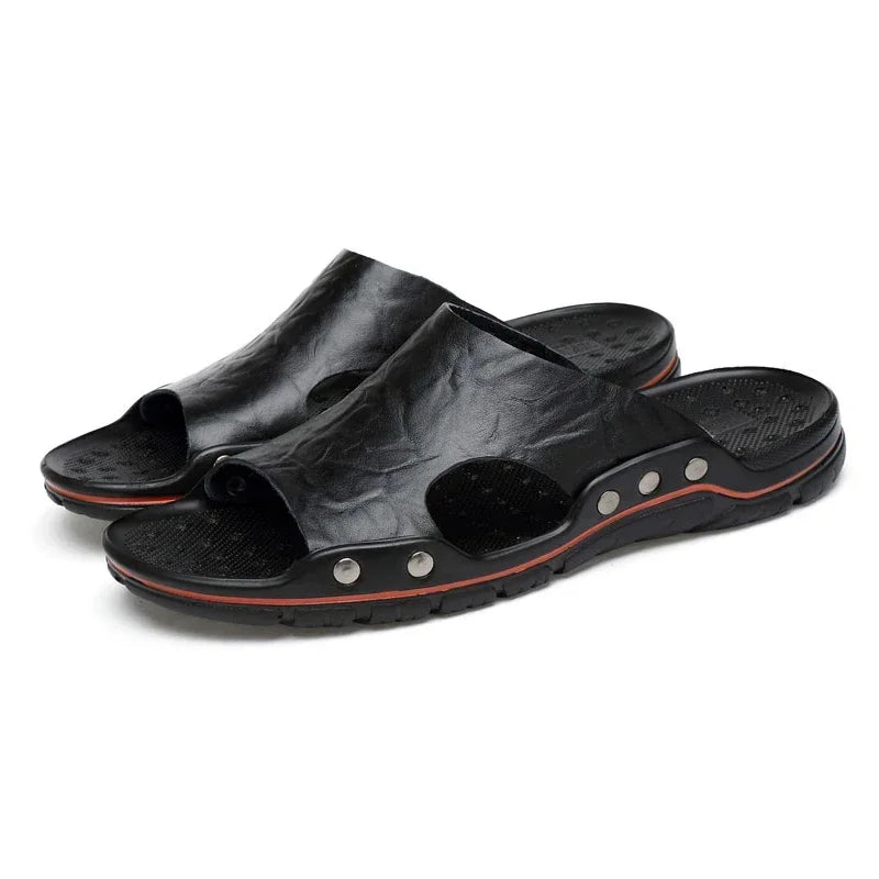 Mens PU Leather Sandals - Lightweight EVA Summer Slippers - ZOOMNSTORE