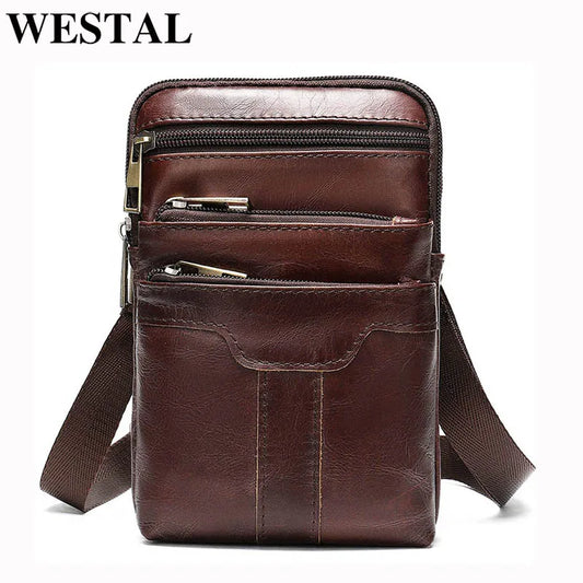 Men Leather Shoulder Bag - Genuine Leather Mini Crossbody Flap Messenger Bag - ZOOMNSTORE