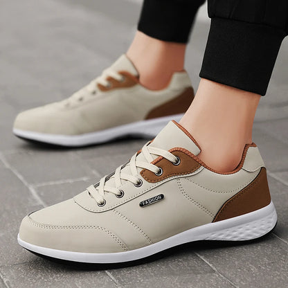 Mens Breathable Leather Sneakers - Trendy Non-Slip Sport Shoes - ZOOMNSTORE