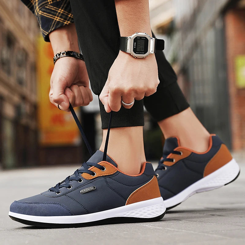 Mens Breathable Leather Sneakers - Trendy Non-Slip Sport Shoes - ZOOMNSTORE