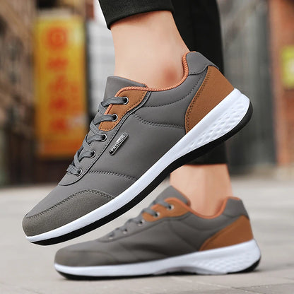 Mens Breathable Leather Sneakers - Trendy Non-Slip Sport Shoes - ZOOMNSTORE