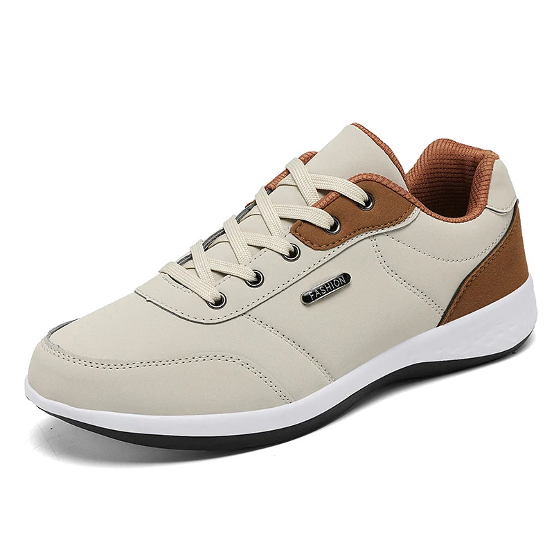 Mens Breathable Leather Sneakers - Trendy Non-Slip Sport Shoes - ZOOMNSTORE