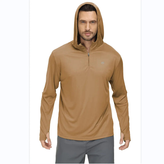 Men Long Sleeve Shirt UPF 50+ Rash Guard Swim Shirt Athletic Fishing Hiking Workout Cooling Tee Quick Dry Shirts with Zip - ZOOMNSTORE