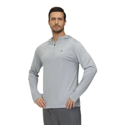 Men Long Sleeve Shirt UPF 50+ Rash Guard Swim Shirt Athletic Fishing Hiking Workout Cooling Tee Quick Dry Shirts with Zip - ZOOMNSTORE