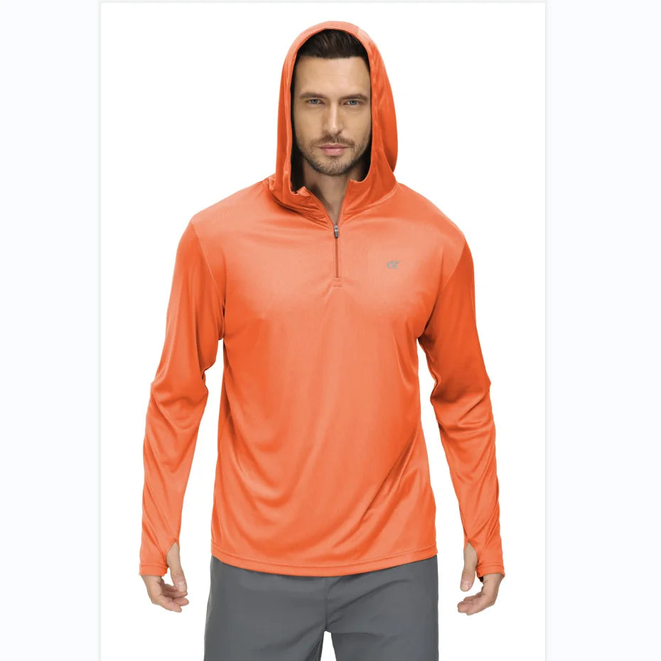 Men Long Sleeve Shirt UPF 50+ Rash Guard Swim Shirt Athletic Fishing Hiking Workout Cooling Tee Quick Dry Shirts with Zip - ZOOMNSTORE