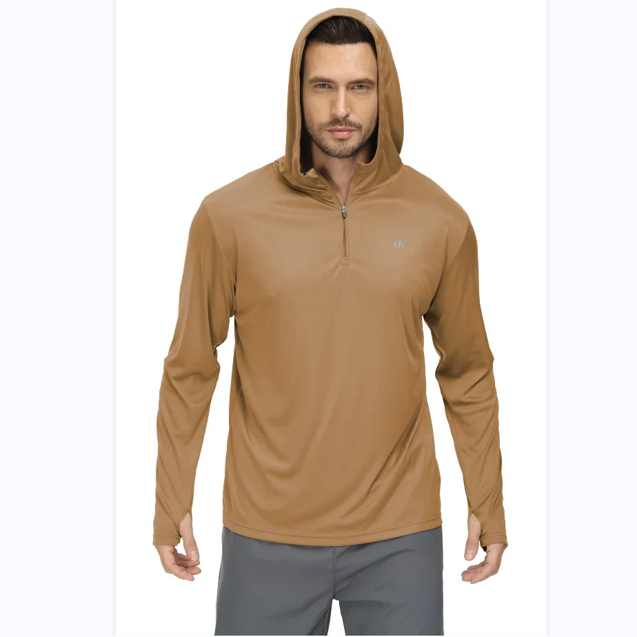 Men Long Sleeve Shirt UPF 50+ Rash Guard Swim Shirt Athletic Fishing Hiking Workout Cooling Tee Quick Dry Shirts with Zip - ZOOMNSTORE