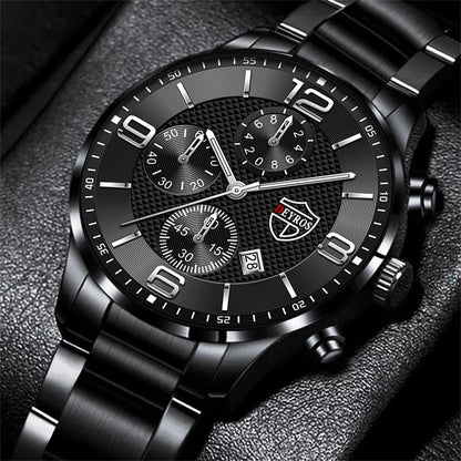 Luxury Mens Quartz Watch - Stainless Steel  Leather Luminous Calendar Clock - ZOOMNSTORE