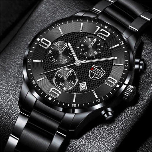 Luxury Mens Quartz Watch - Stainless Steel  Leather Luminous Calendar Clock - ZOOMNSTORE