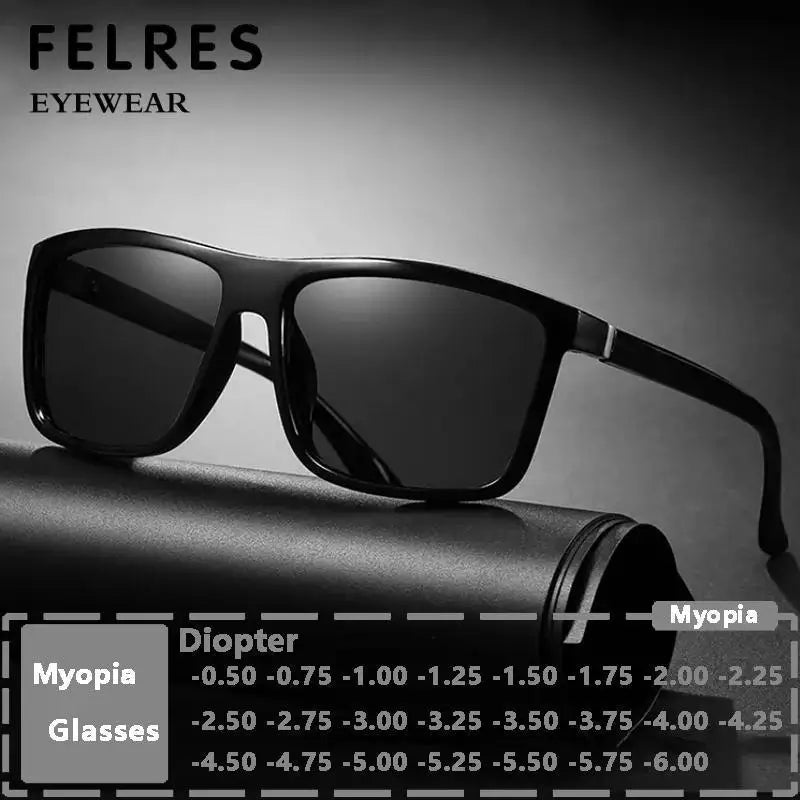 Men Myopia Glasses Square Frame - Prescription Sunglasses With UV Protection - ZOOMNSTORE