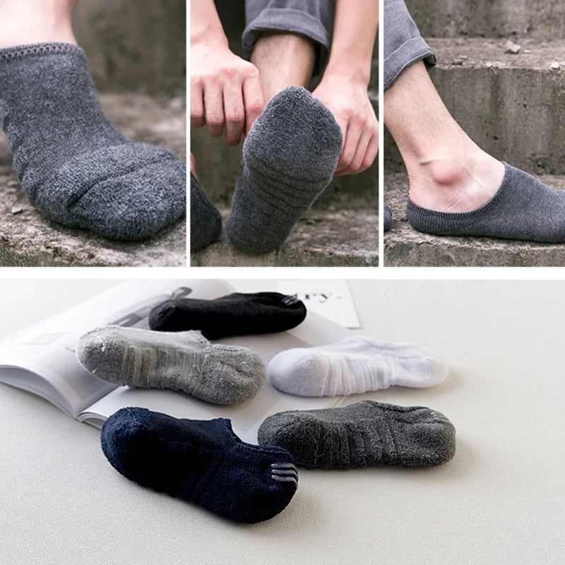 Men No Show Socks - 5 Pairs Low Cut Boat Socks With Silicone Grip & Breathable Towel Bottom - ZOOMNSTORE