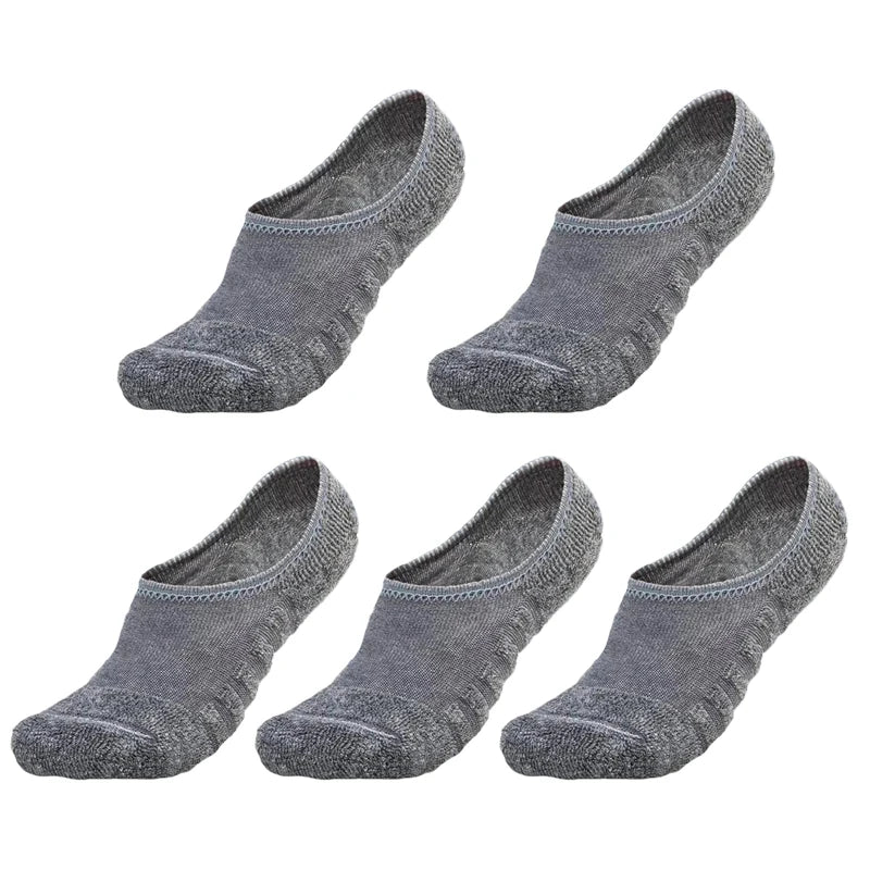 Men No Show Socks - 5 Pairs Low Cut Boat Socks With Silicone Grip & Breathable Towel Bottom - ZOOMNSTORE