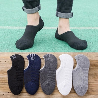 Men No Show Socks - 5 Pairs Low Cut Boat Socks With Silicone Grip & Breathable Towel Bottom - ZOOMNSTORE