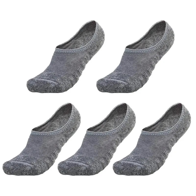 Men No Show Socks - 5 Pairs Low Cut Boat Socks With Silicone Grip & Breathable Towel Bottom - ZOOMNSTORE