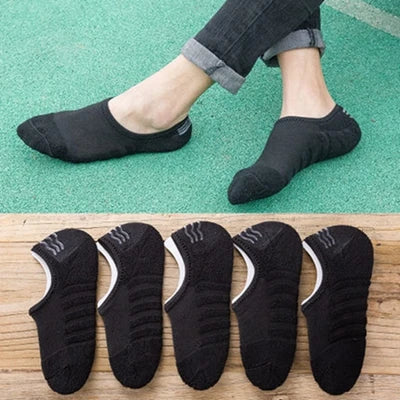 Men No Show Socks - 5 Pairs Low Cut Boat Socks With Silicone Grip & Breathable Towel Bottom - ZOOMNSTORE