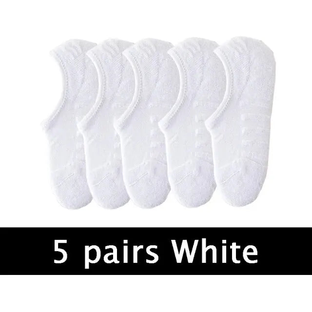 Men No Show Socks - 5 Pairs Low Cut Boat Socks With Silicone Grip & Breathable Towel Bottom - ZOOMNSTORE