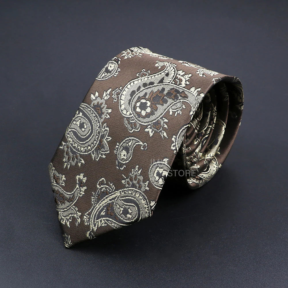 Mens Paisley Necktie - Grey Brown Green Wedding  Business Tie - ZOOMNSTORE