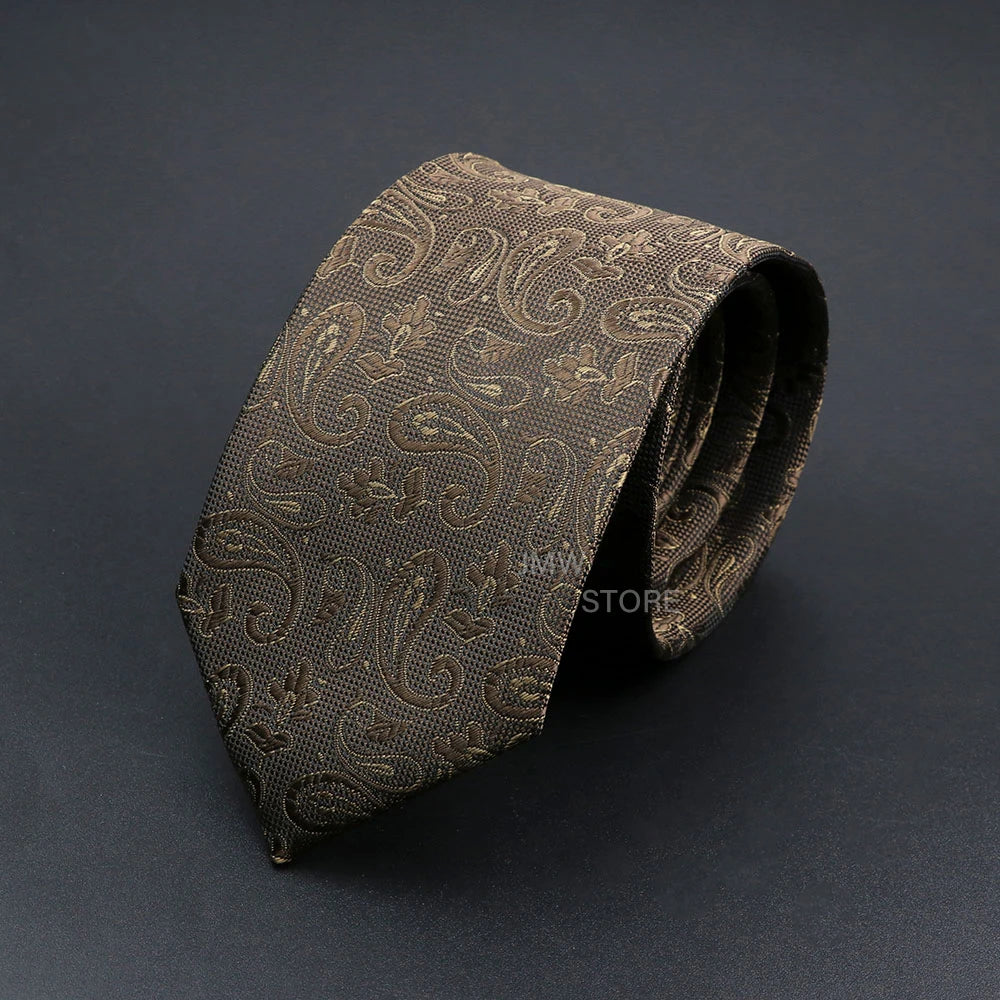 Mens Paisley Necktie - Grey Brown Green Wedding  Business Tie - ZOOMNSTORE