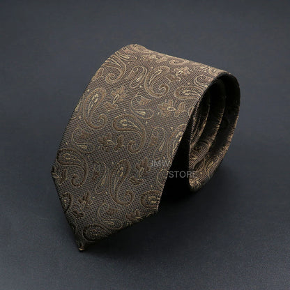 Mens Paisley Necktie - Grey Brown Green Wedding  Business Tie - ZOOMNSTORE