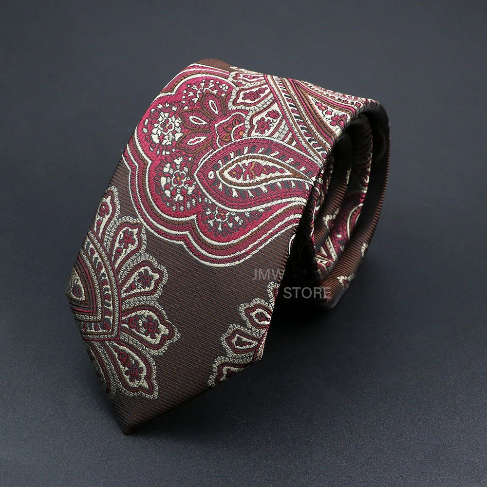 Mens Paisley Necktie - Grey Brown Green Wedding  Business Tie - ZOOMNSTORE