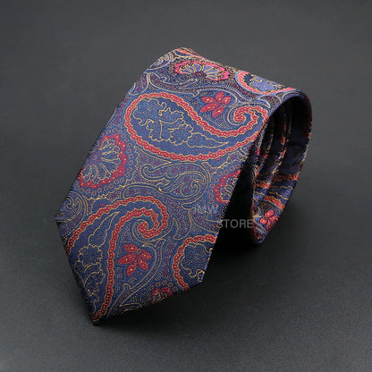 Mens Paisley Necktie - Grey Brown Green Wedding  Business Tie - ZOOMNSTORE