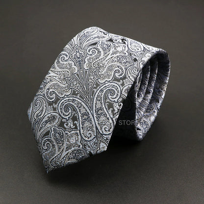 Mens Paisley Necktie - Grey Brown Green Wedding  Business Tie - ZOOMNSTORE