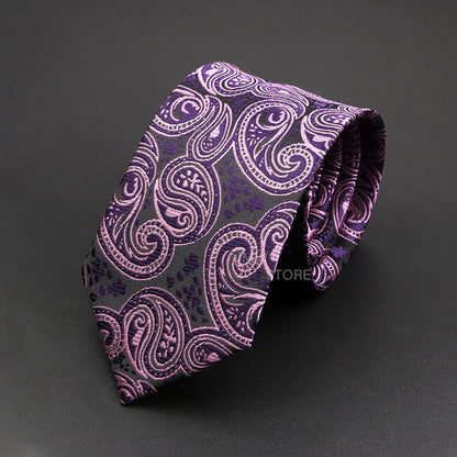 Mens Paisley Necktie - Grey Brown Green Wedding  Business Tie - ZOOMNSTORE