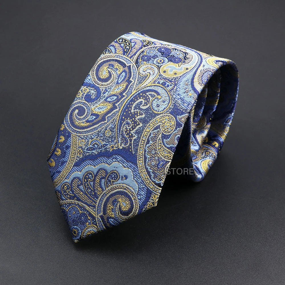 Mens Paisley Necktie - Grey Brown Green Wedding  Business Tie - ZOOMNSTORE