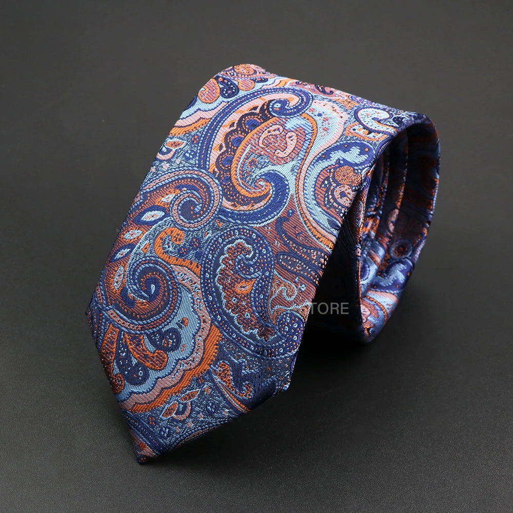 Mens Paisley Necktie - Grey Brown Green Wedding  Business Tie - ZOOMNSTORE