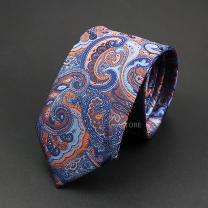 Mens Paisley Necktie - Grey Brown Green Wedding  Business Tie - ZOOMNSTORE