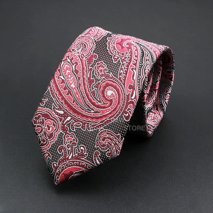 Mens Paisley Necktie - Grey Brown Green Wedding  Business Tie - ZOOMNSTORE