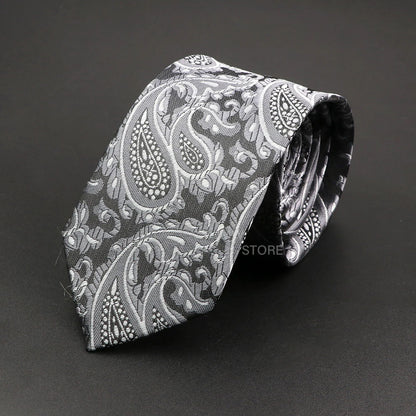 Mens Paisley Necktie - Grey Brown Green Wedding  Business Tie - ZOOMNSTORE