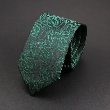 Mens Paisley Necktie - Grey Brown Green Wedding  Business Tie - ZOOMNSTORE
