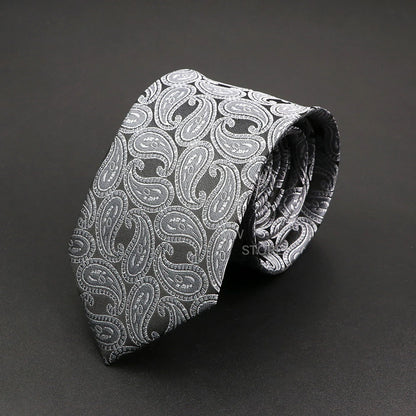 Mens Paisley Necktie - Grey Brown Green Wedding  Business Tie - ZOOMNSTORE