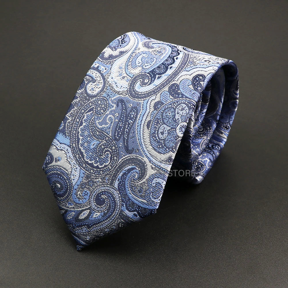 Mens Paisley Necktie - Grey Brown Green Wedding  Business Tie - ZOOMNSTORE