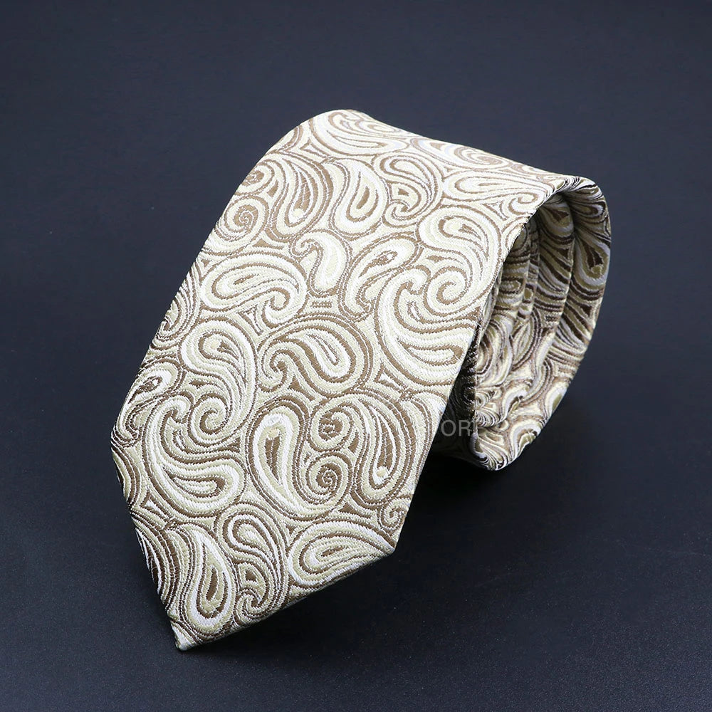 Mens Paisley Necktie - Grey Brown Green Wedding  Business Tie - ZOOMNSTORE