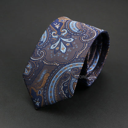 Mens Paisley Necktie - Grey Brown Green Wedding  Business Tie - ZOOMNSTORE