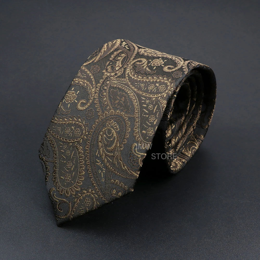 Mens Paisley Necktie - Grey Brown Green Wedding  Business Tie - ZOOMNSTORE